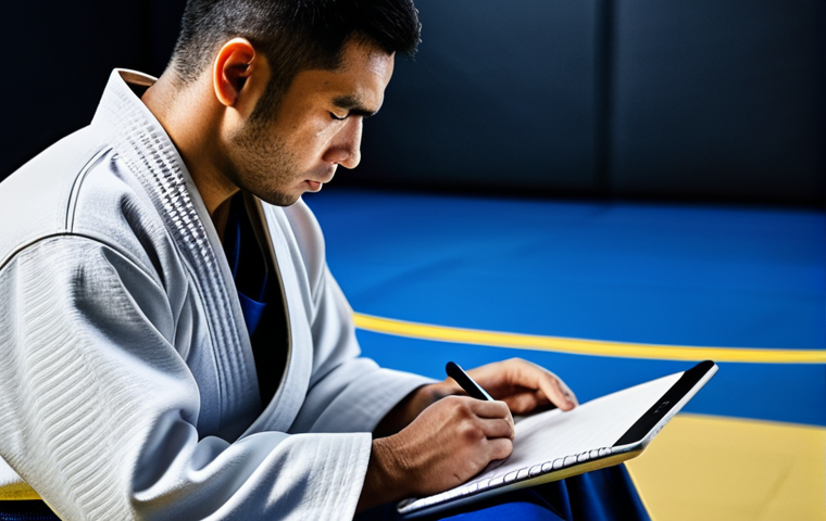 유도 프로 선수의 루틴 - **Prompt:** A professional judo athlete performs dynamic morning stretches in a minimalist, sunlit a...