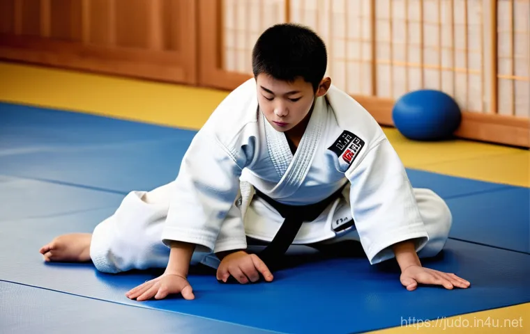유도 훈련에서 가장 중요한 요소 - A determined young male judoka, wearing a pristine white judogi, is executing a perfectly controlled...