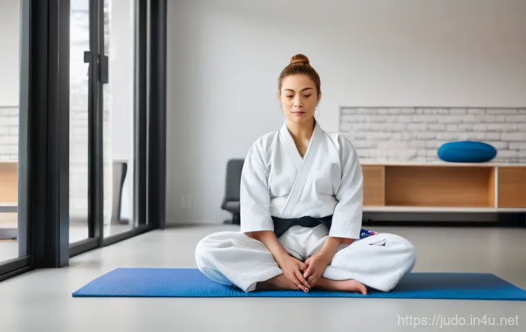 유도 영상 강의 추천 - **Image Prompt 1: Focused Home Judo Practice**
    A lone adult, gender-neutral, wearing a clean whi...