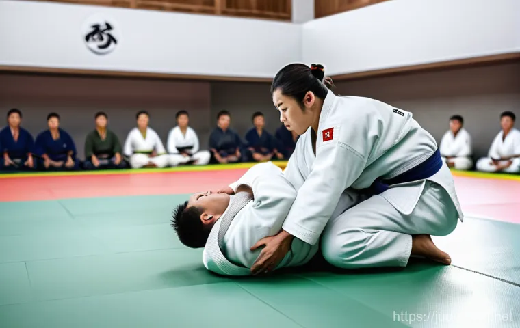 유도 시합 준비 체크리스트 - A focused judo athlete, male or female, wearing a clean, traditional judogi, performs dynamic stretc...