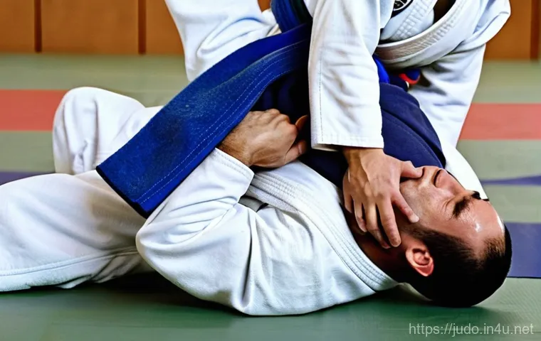 유도 관절 기술 종류 - **Juji Gatame (Cross Armlock)**: A dynamic shot of two judokas, a male in a white judogi and a femal...