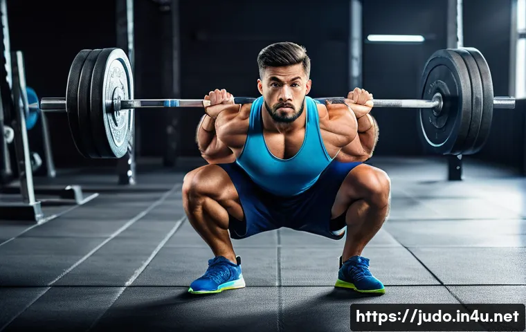 유도 훈련에 적합한 신발 - A determined male Judo athlete, muscular and in peak physical condition, performing a heavy barbell ...